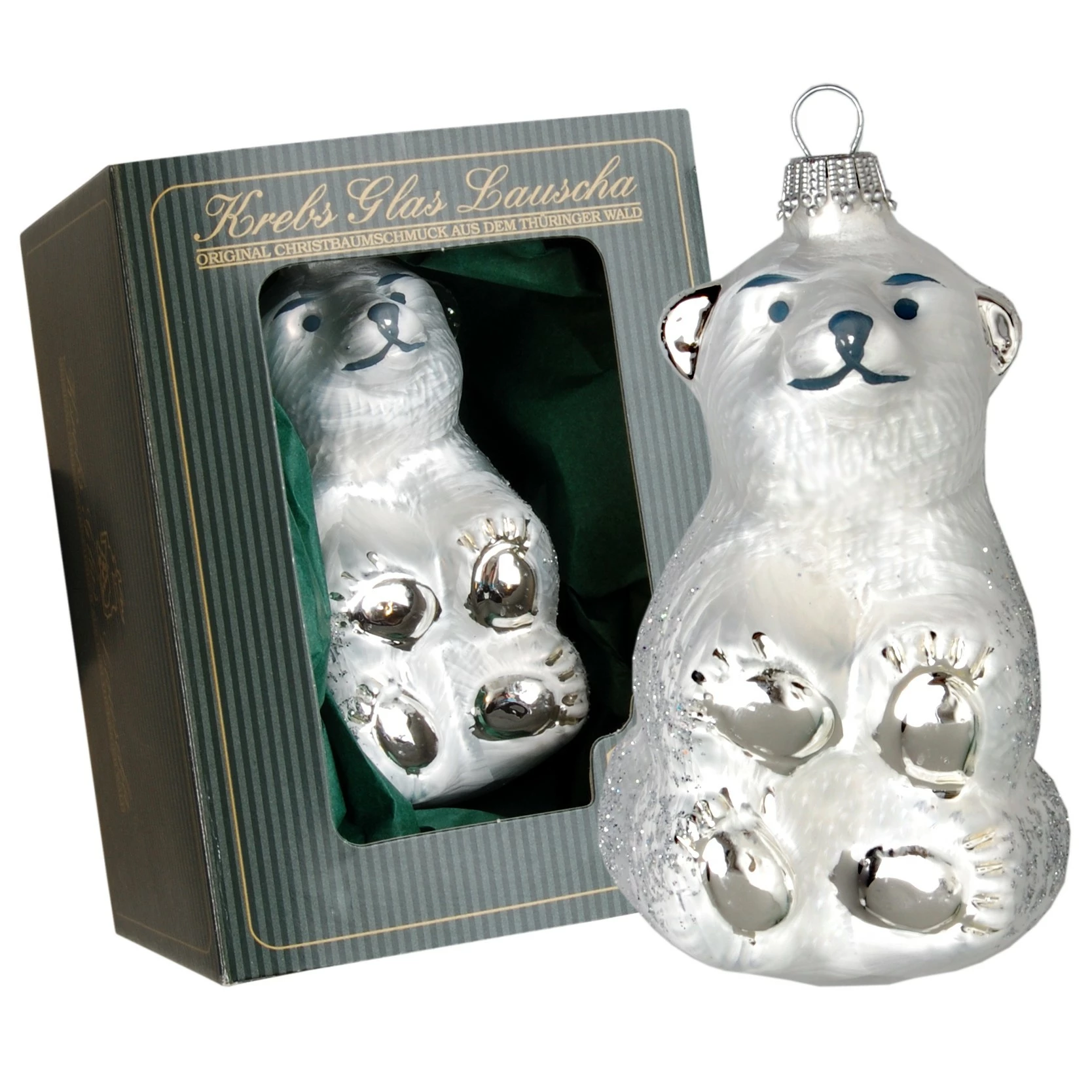 Krebs Glas Lauscha Eislack 10cm Kleiner Eisbär aus Glas