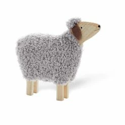 PureDay Großes Dekoschaf - Holz/Wolle - Grau
