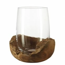 Leonardo Windlicht inkl. Teaksockel Terra - Transparent