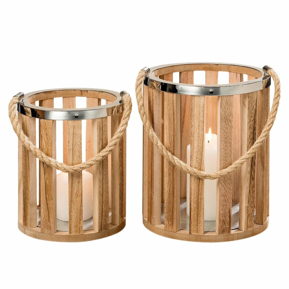 Eva Padberg Collection Windlicht Savena (2-teilig) - Paulownia massiv / Eisen - Paulownia / Silber
